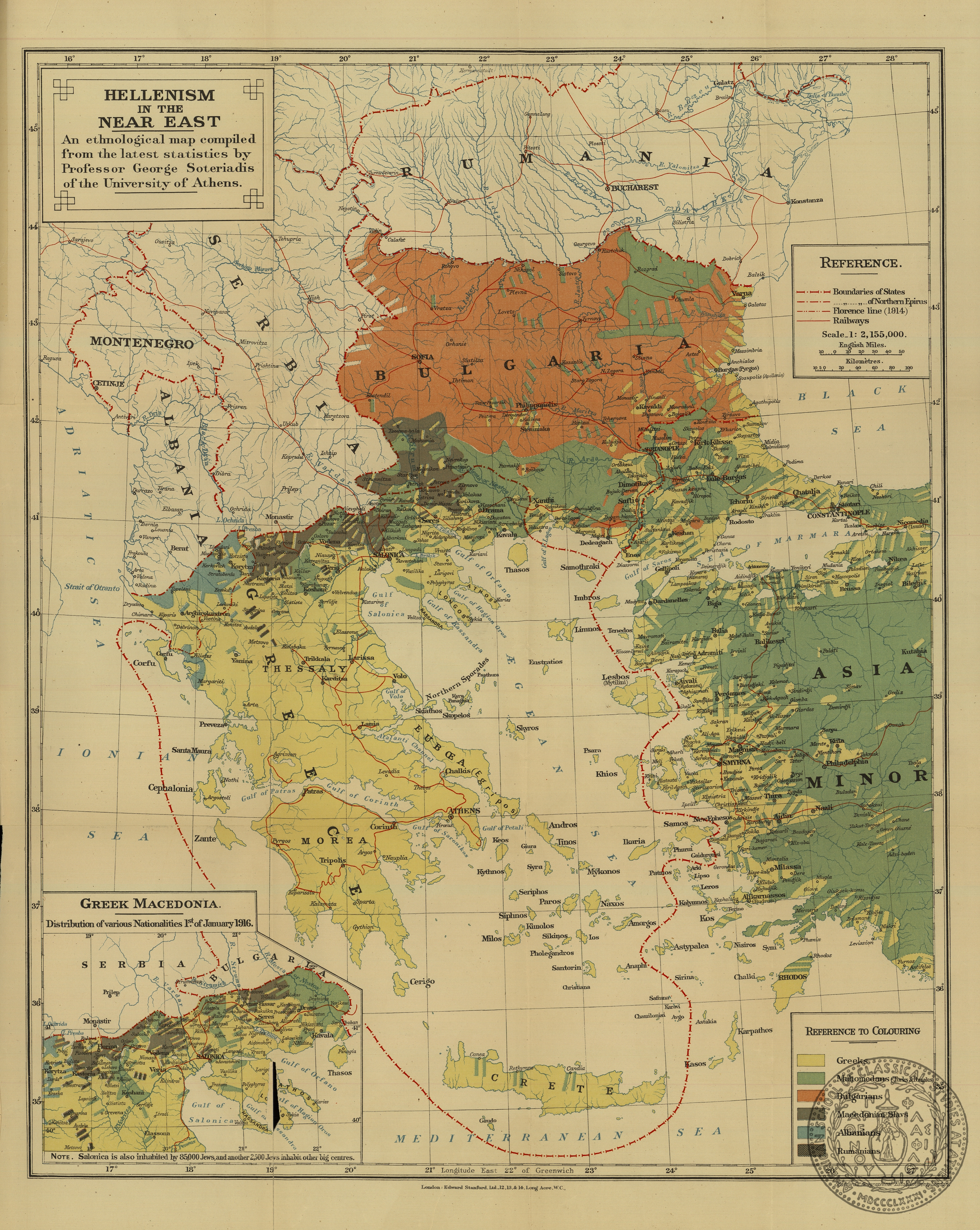Hellenism in the Near East. An ethnological map compiled from the latest statistics by Professor George Soteriadis of the University of Athens